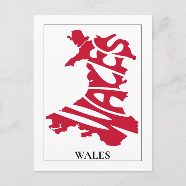 Red Wales Typography Map Personalized Postcard (Front)