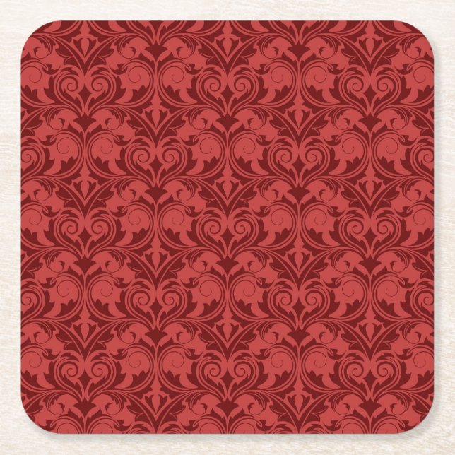 Red Wallpaper Square Paper Coaster (Front)