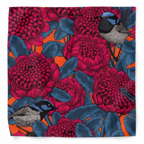 Red waratah and fairy wrens bandana