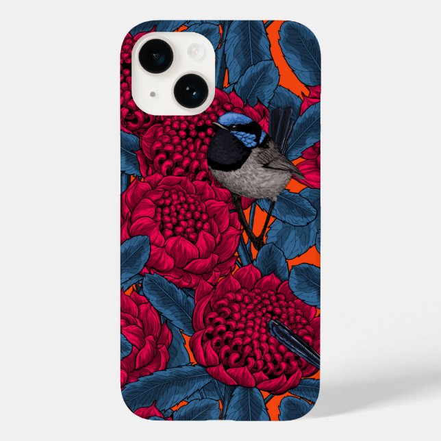 Red waratah and fairy wrens Case-Mate iPhone case (Back)