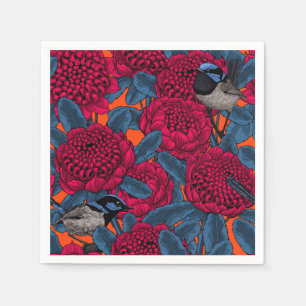 Red waratah and fairy wrens napkins