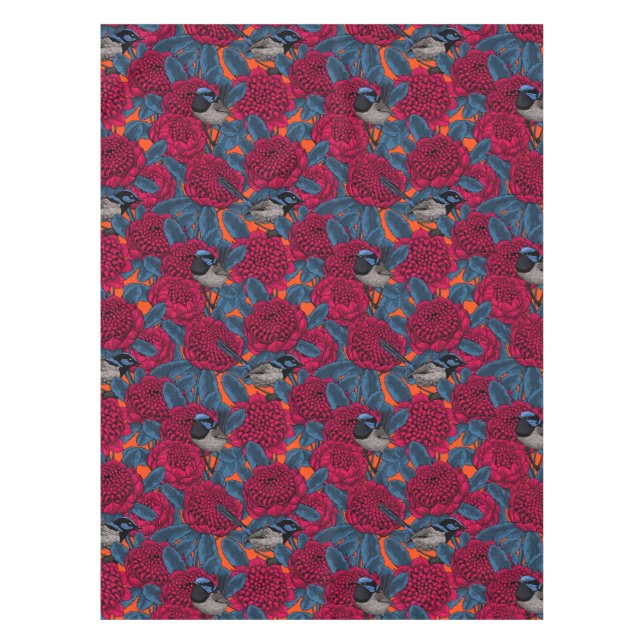 Red waratah and fairy wrens tablecloth (Front)