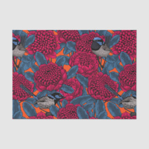 Red waratah and fairy wrens tissue paper