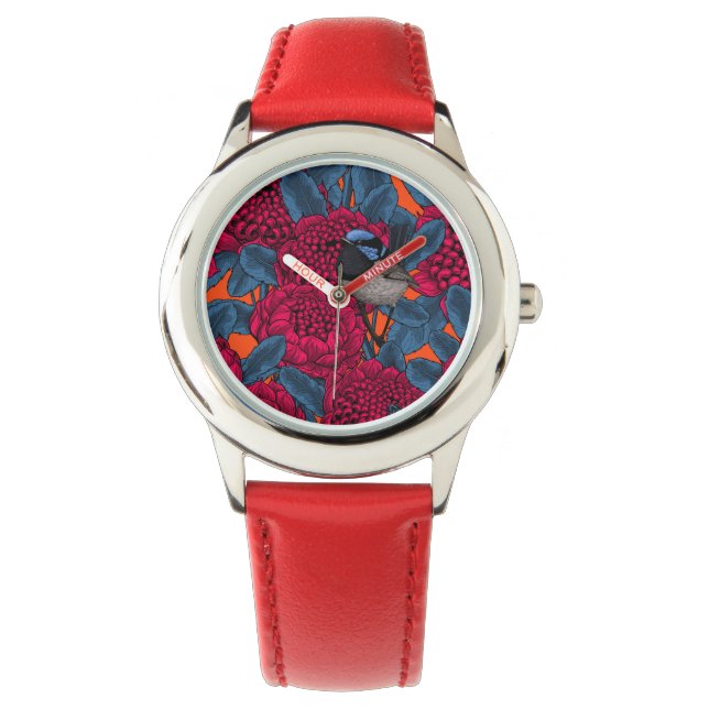 Red waratah and fairy wrens watch (Front)
