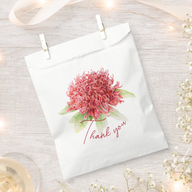 Red waratah botanical thank you wedding  favor bag (Clipped)