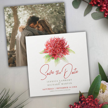 Red Waratah Flower Art Botanical Watercolor Save The Date by mylittleedenweddings at Zazzle