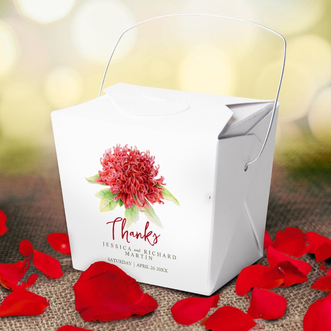 Red waratah flower art thank you custom favor boxes (Creator Uploaded)