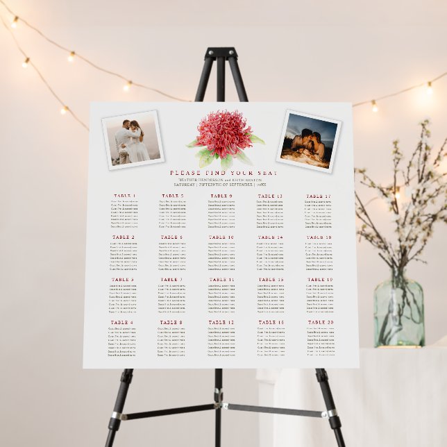 Red waratah flower photos wedding 20 tables chart foam board (In Situ (Stand))
