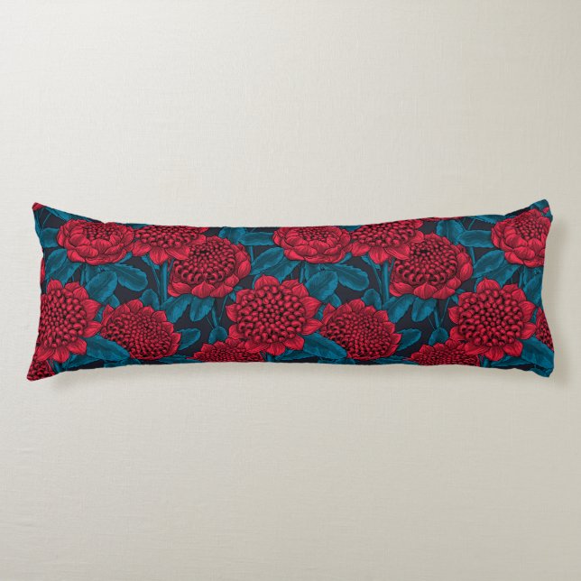 Red waratah flowers body pillow (Front)