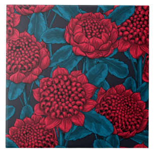 Red waratah flowers ceramic tile