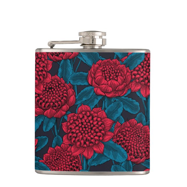 Red waratah flowers flask (Front)