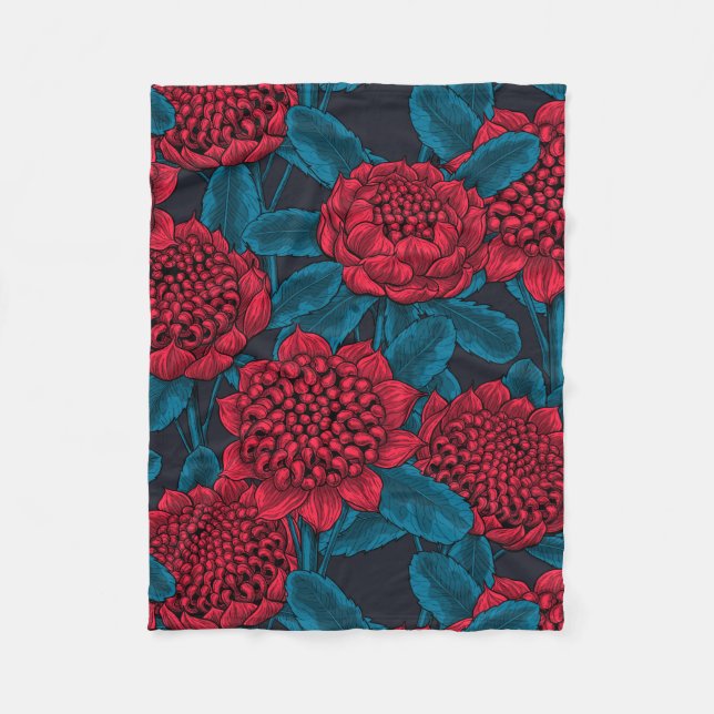 Red waratah flowers fleece blanket (Front)