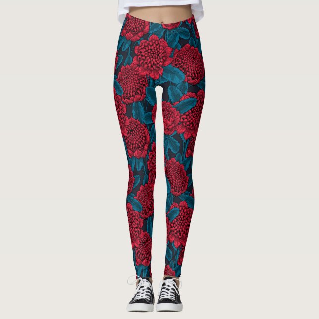 Red waratah flowers leggings (Front)
