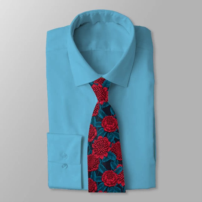 Red waratah flowers neck tie (Creator Uploaded)