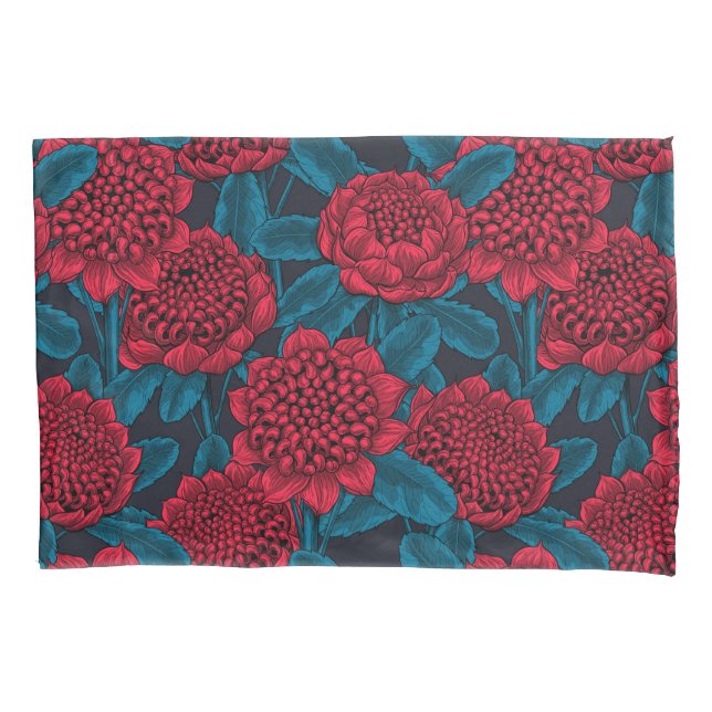 Red waratah flowers pillow case (Front)
