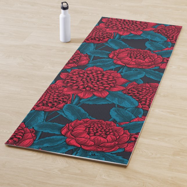 Red waratah flowers yoga mat (In Situ)