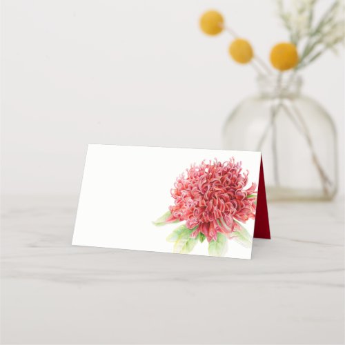 Red waratah watercolor art guest place cards