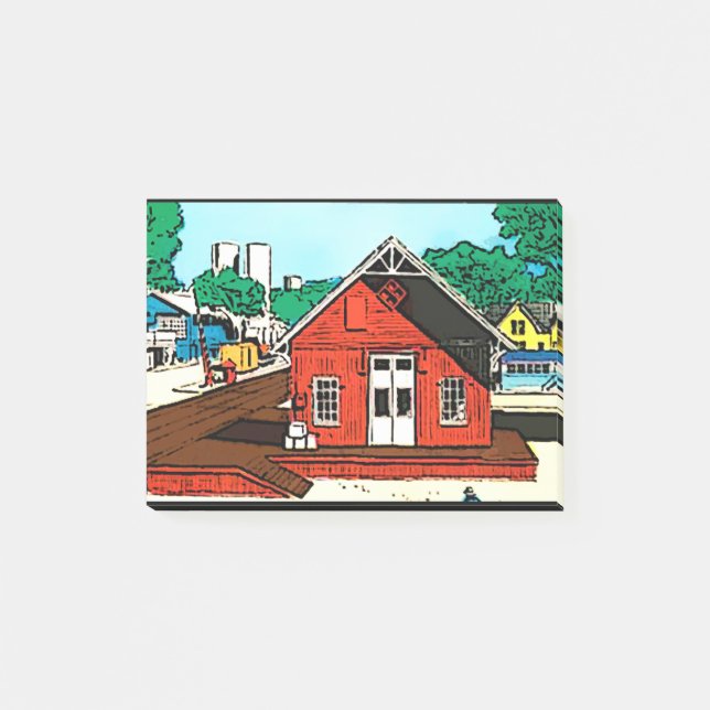 Red warehouse shed on the railroad post-it notes (Front)