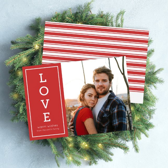 Red Warm Wishes Modern Love Holiday Photo Card (Creator Uploaded)