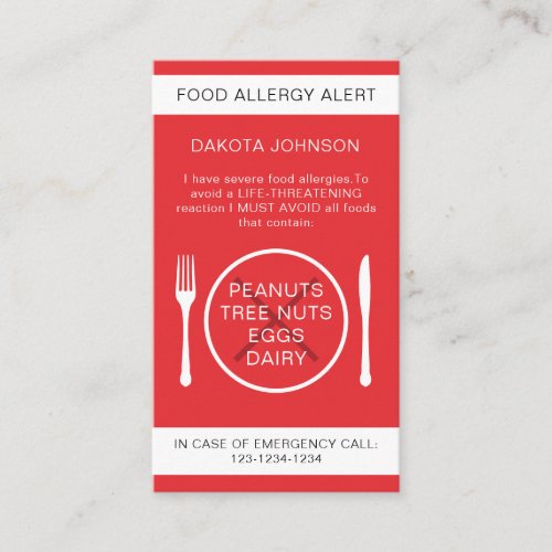 Red Warning Food Allergy Alert Chef Card