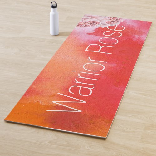 Red Warrior Pose Mountain Pose Watercolor Abstract Yoga Mat