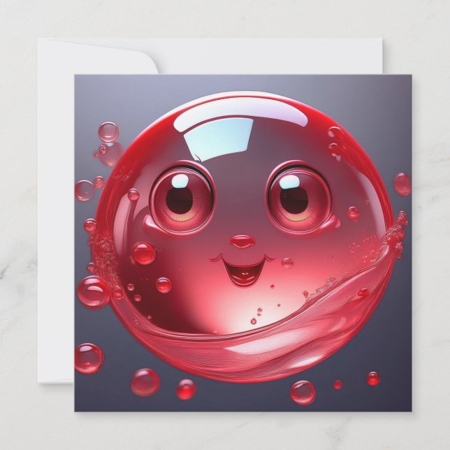 Red Water Bubble Emoji Invitation (Front)
