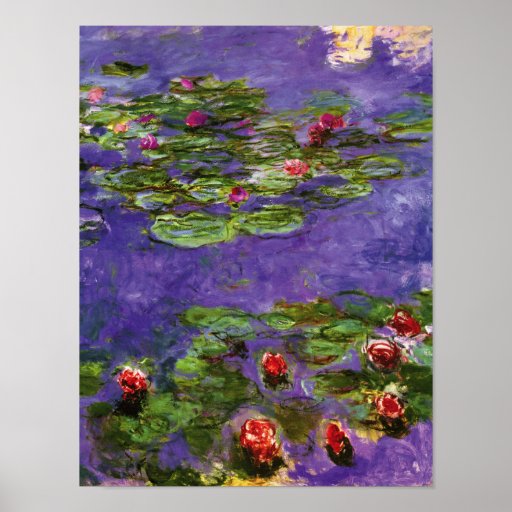 Red Water Lilies Claude Monet Fine Art Poster | Zazzle