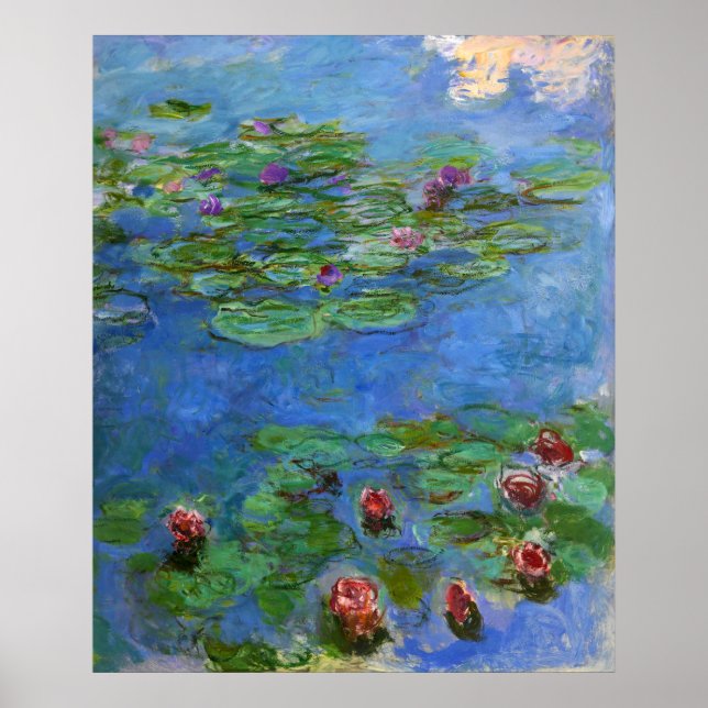 Red Water Lilies, Claude Monet Poster (Front)
