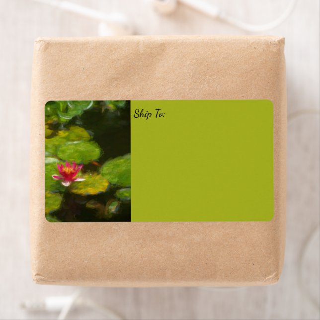 Red Water Lily Blossom Impressionistic Digital Art Label (Insitu)