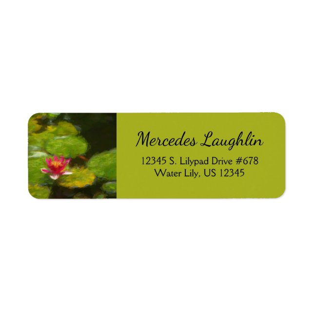Red Water Lily Blossom Impressionistic Digital Art Label (Front)