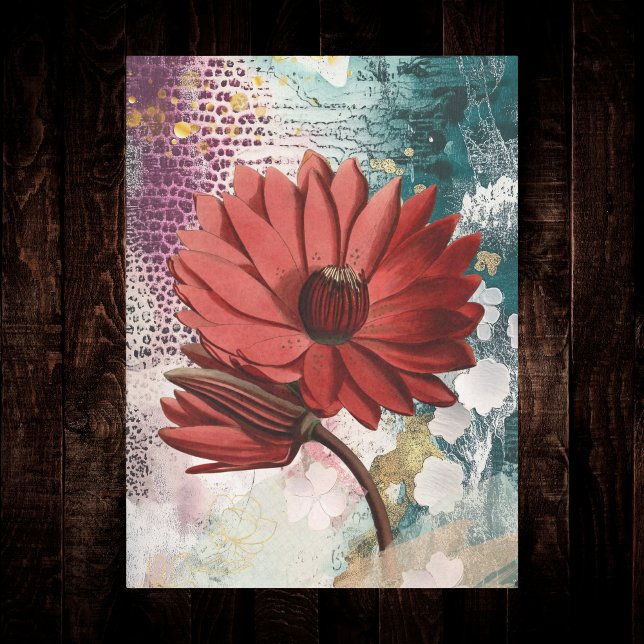 Red Water Lily Boho Artsy Ephemera Journal Collage Tissue Paper (Creator Uploaded)