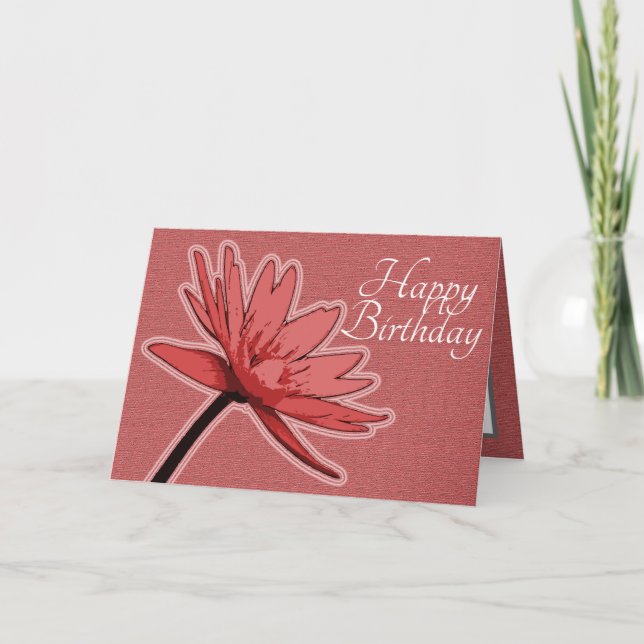 Red Water Lily Color Pretty Flower Happy Birthday Card (Front)
