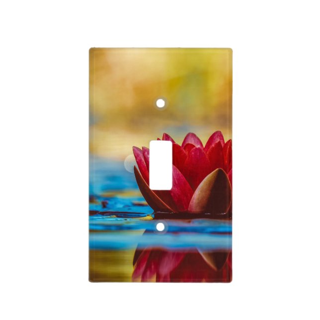 Red Water Lily Light Switch Cover (Front)