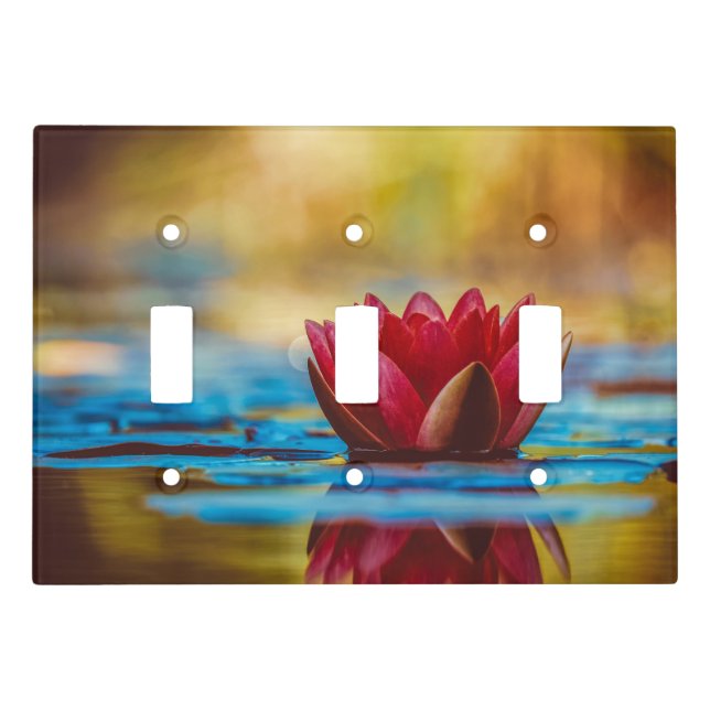 Red Water Lily Light Switch Cover (Front)