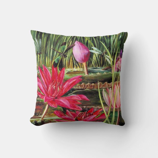 Red Water Lily of Southern India Throw Pillow (Front)
