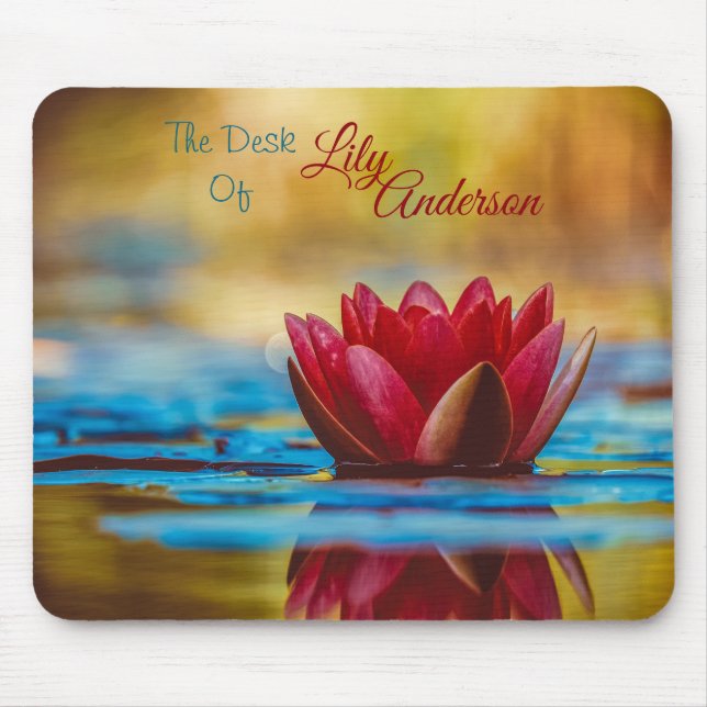 Red Water Lily "The Desk Of" *Personalize* Mouse Pad (Front)
