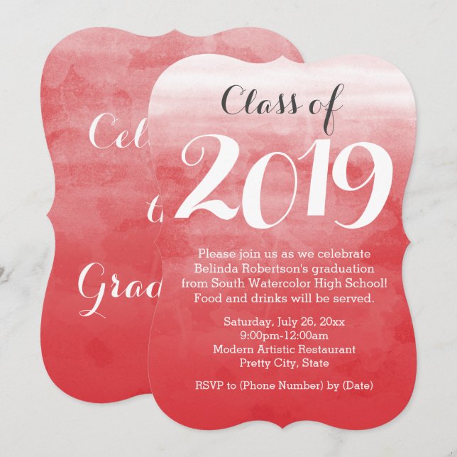 Red Watercolor 2019 Graduation Party Invitation (Front/Back)