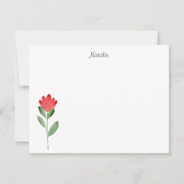 Red Watercolor Abstract Flower Note Card (Front)
