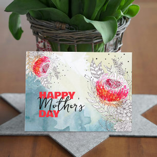 Red Watercolor and Black Ink Florals Mother's Day Postcard