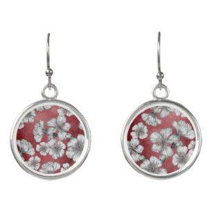Red Watercolor and Blossoms for Winter Earrings