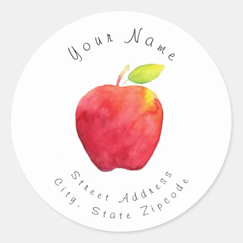 Red Watercolor Apple Address Label