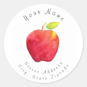 Red Watercolor Apple Address Label