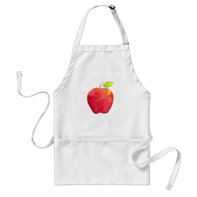 Red Watercolor Apple  Adult Apron (Front)