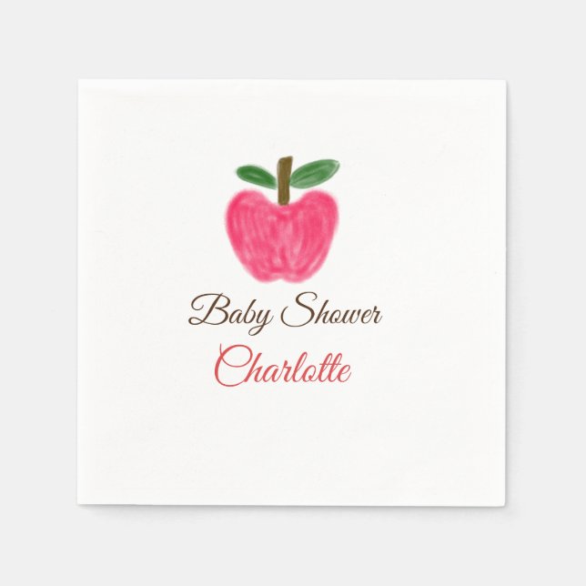 Red Watercolor apple baby shower add name title Napkins (Front)