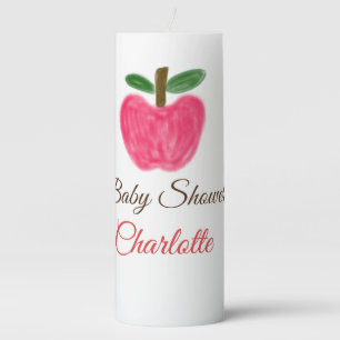 Red Watercolor apple baby shower add name title Pillar Candle