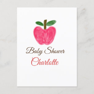 Red Watercolor apple baby shower add name title Postcard