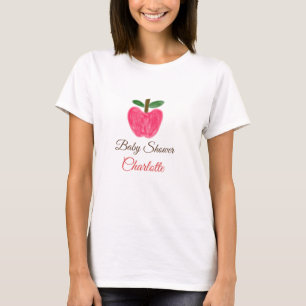 Red Watercolor apple baby shower add name title T-Shirt