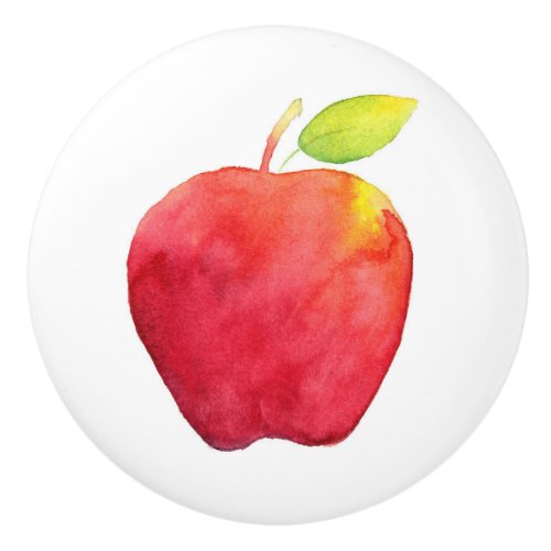 Red Watercolor Apple  Ceramic Knob