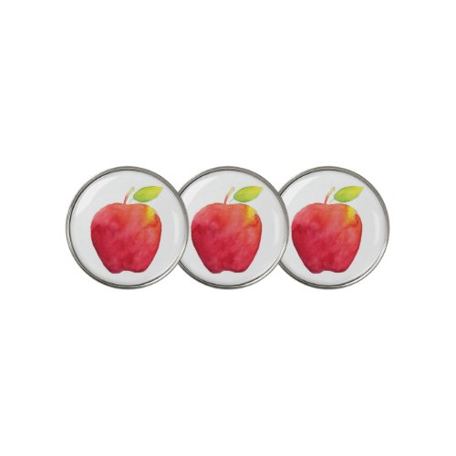 Red Watercolor Apple Golf Balls Golf Ball Marker