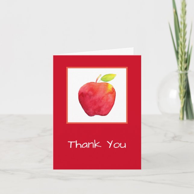Red Watercolor Apple Letterpress Thank You Card (Front)
